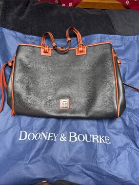 Dooney & Bourke Black Pebbled Leather Tote with Brown Trim